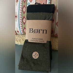 Born Fleece Lined Footless Tights Size M/L NEW 130-175 lbs Black/Heather Green